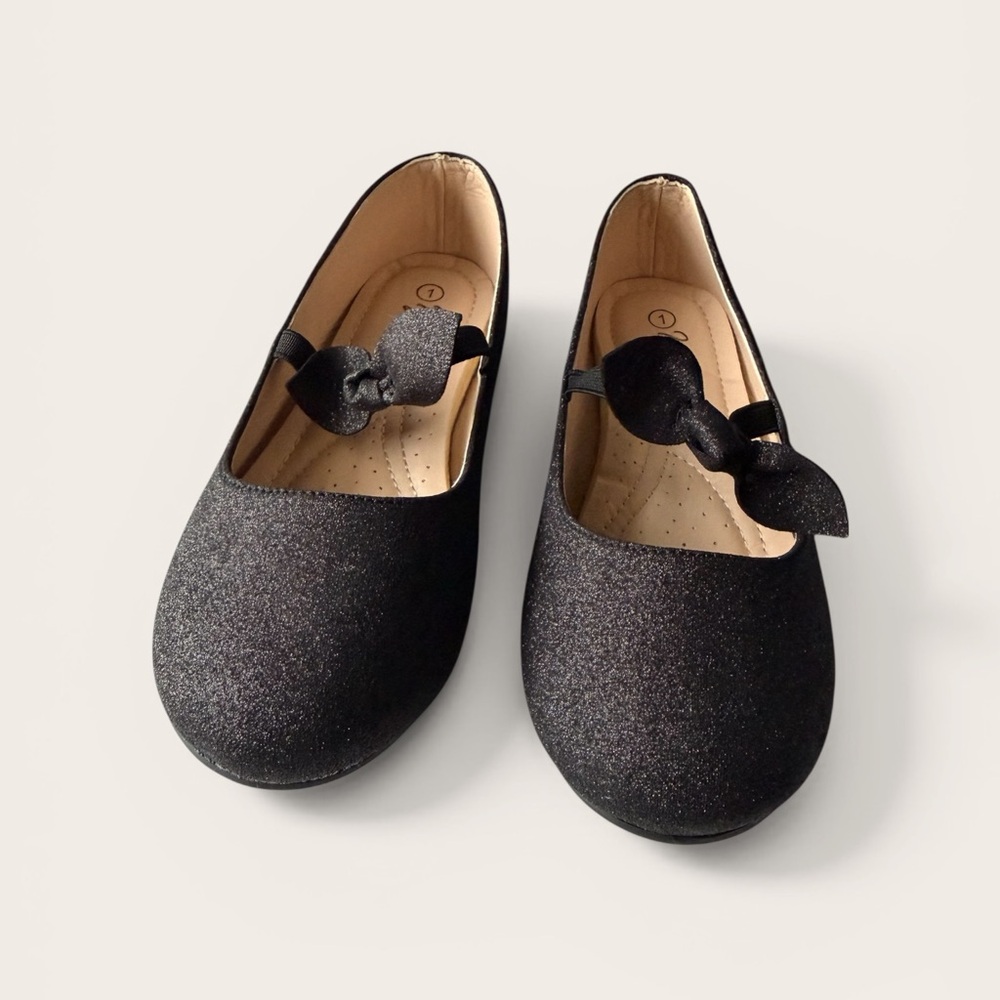 Sparkly Black Girls Shoes with Bow